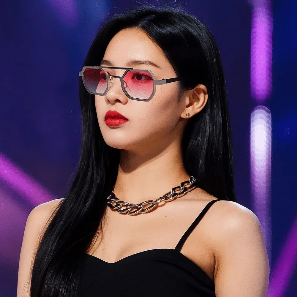 

Fashion Large Frame Polygon Sunglasses UV400 Punk Double Beam Sun Glasses Alloy Lightweight Multicolor Eyewear Unisex