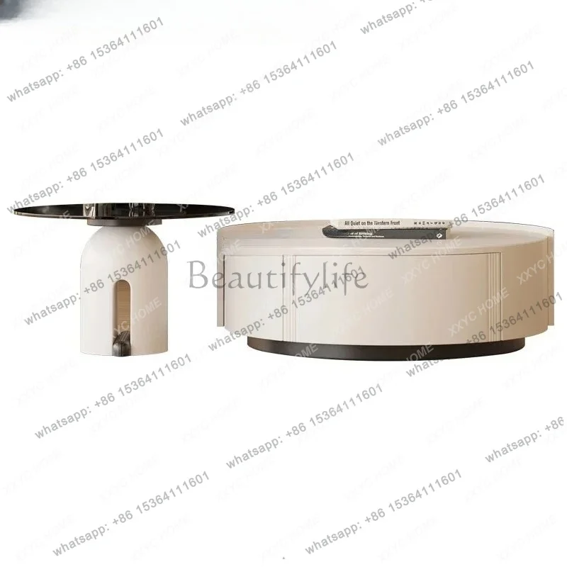 Stone Plate Coffee Table Living Room Home Small Apartment Size round Tea Table Combination