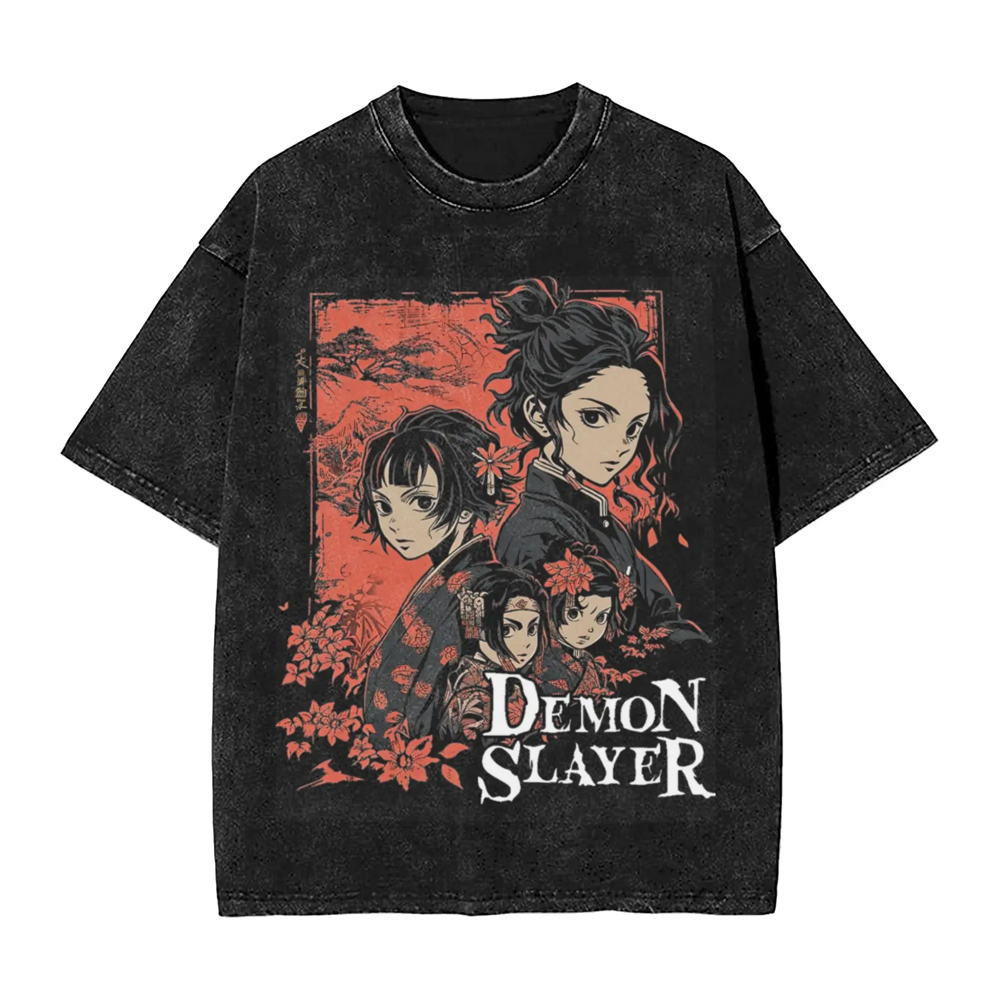 

Vintage Women Men Demon Slayer Tanjiro Muichiro Tee Shirt Washed Style Japanese Anime T Shirts Outfits