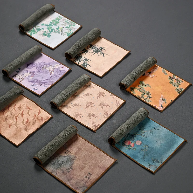 Toalla de té de absorción de agua de lana gruesa, paño de té Zen pintado, paño de mesa especial, teteras de arcilla, paño de cocina