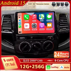 Android 15 For Toyota Fortuner HILUX Revo Vigo 2005-2014 2K QLED Android Car Radio Multimedia Video Player GPS Stereo CarPlay 4G