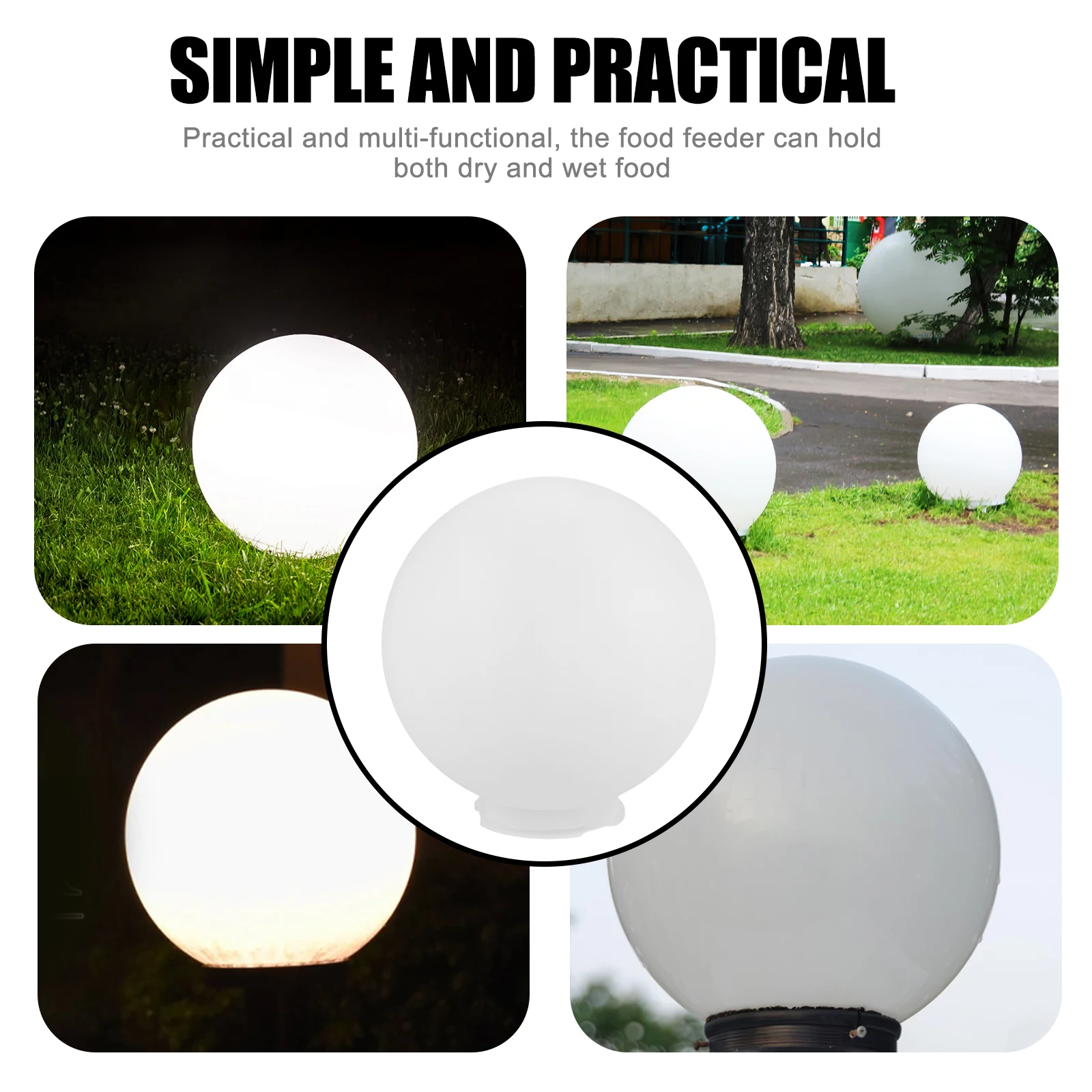 

20cm Round Acrylic Lamp Shade Replacement Globe Light Cover for Outdoor Garden Yard Fixture Lightweight Easy Install