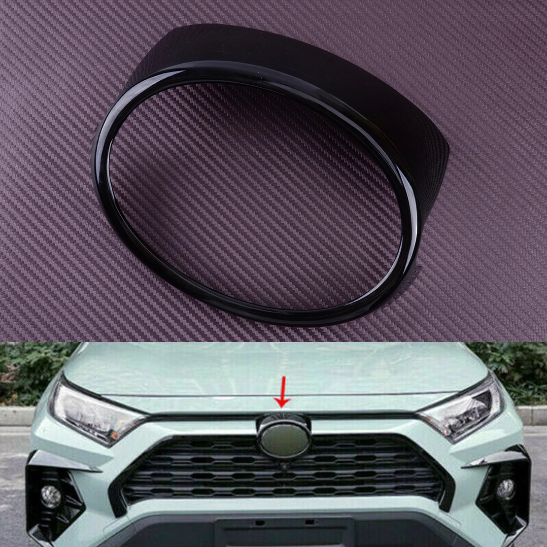 

Car Front Logo Emblem Grille Cover Trim Frame Glossy Black Fit for Toyota RAV4 2022 2021 2020 2019