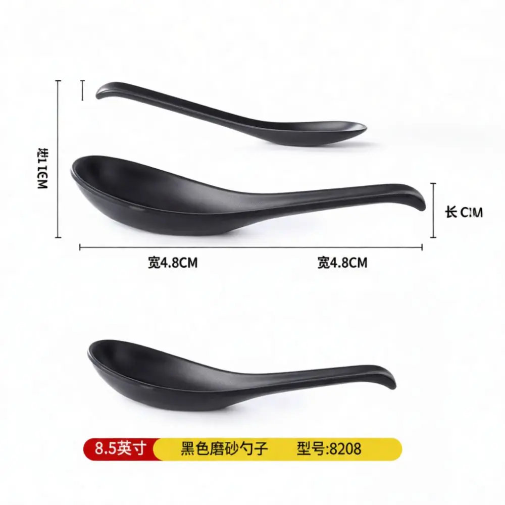 High Quality Japanese Ramen Spoon Melamine Soup Ladle Durable Matte Surface Long Handle Hook Design Professional Tableware Set