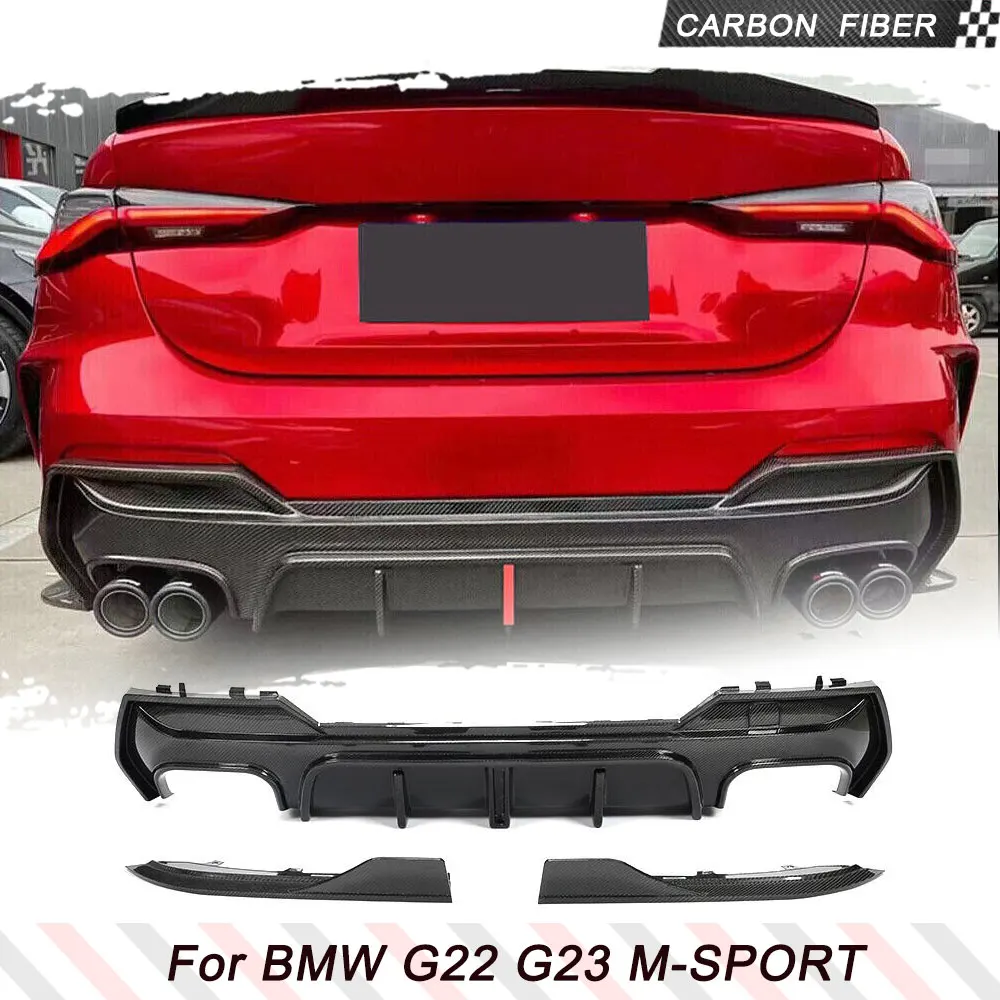 Carbon Fiber Rear Diffuser for BMW 4 Series G22 Coupe 2021-2022 G23 Convertible M-Sport Lower Bumper Spoiler Body Kits With LED