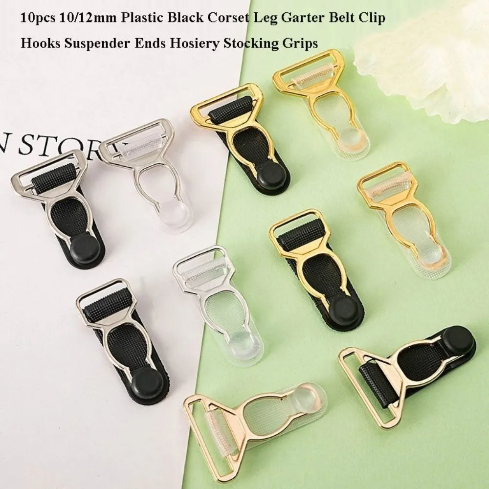 10Pcs Black Garter Belt Clips Plastic Corset Leg Suspender Ends Hosiery Stocking Grips Hooks