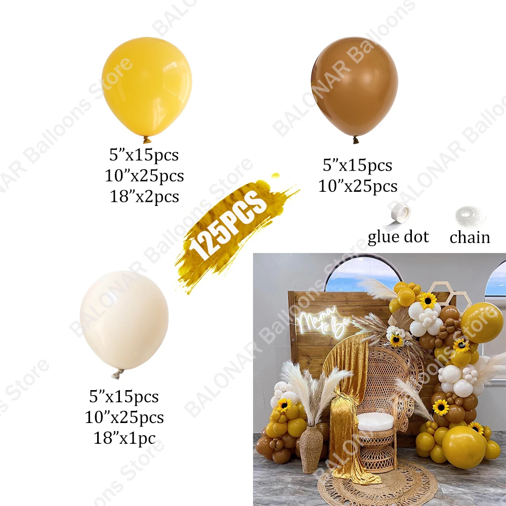 125pcs Mustard Yellow Balloons Garland Arch Kit Sunflower Theme Birthday Party Supplies Mama To Bee Baby Shower  Wedding Decor