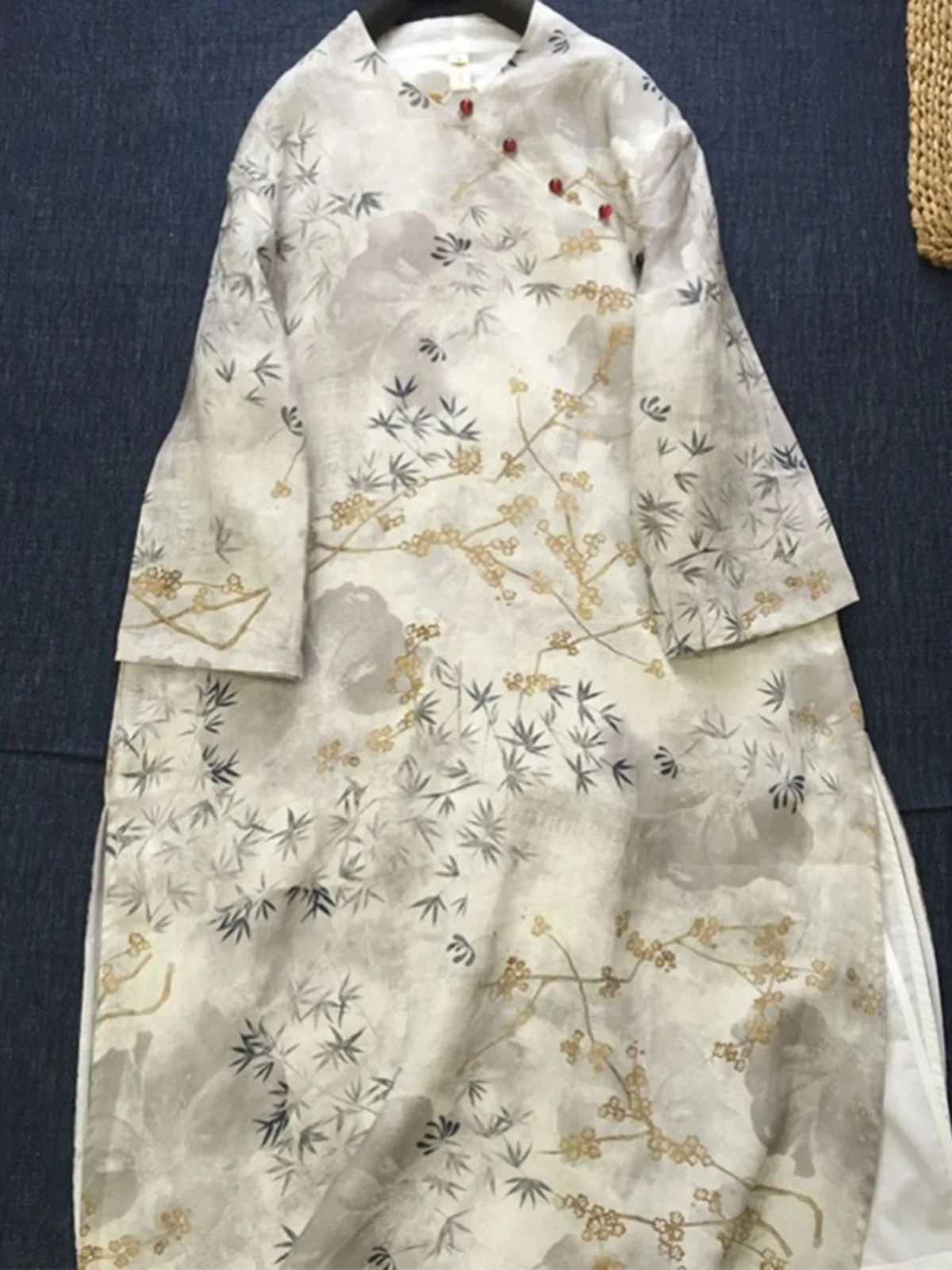 Ele algodão linho Dr com estampa ort Sve saia evasê V-Ne de camada dupla para mulheres verão Faion