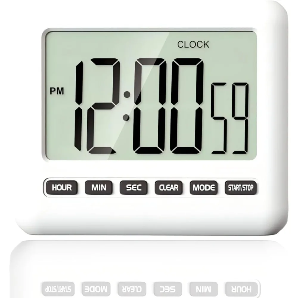 

Magnetic digital clock with clip, kitchen timer, large screen, loud alarm, 12/24-hour multi-function countdown.