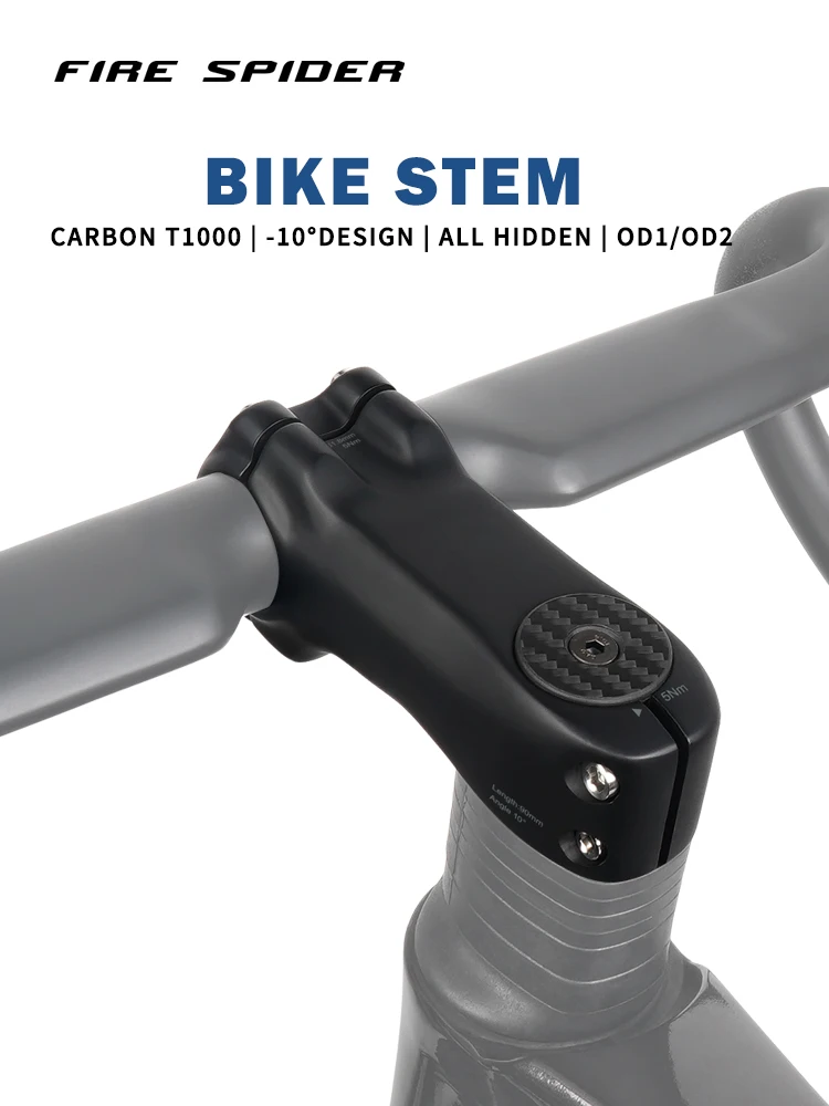 Fire Spider F02 T1000 Carbon Aero Vorbau -10 °   Versteckte interne Verkabelung OD1 OD2 80-120mm Light Race Road MTB Fahrradlenker-Vorbau