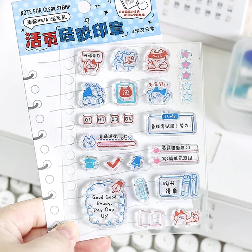 Imagen 2 del producto 1. Sello de silicona Ins Simple para PC, serie de registros diarios, bonito sello para estudiantes, diario artesanal, manual creativo, Material estético para álbum de recortes