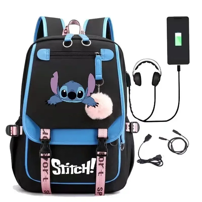 Miniso disney 2025 nova série bonito ponto casual saco de carregamento usb estudantes grande capacidade moda zíper mochila de alta qualidade