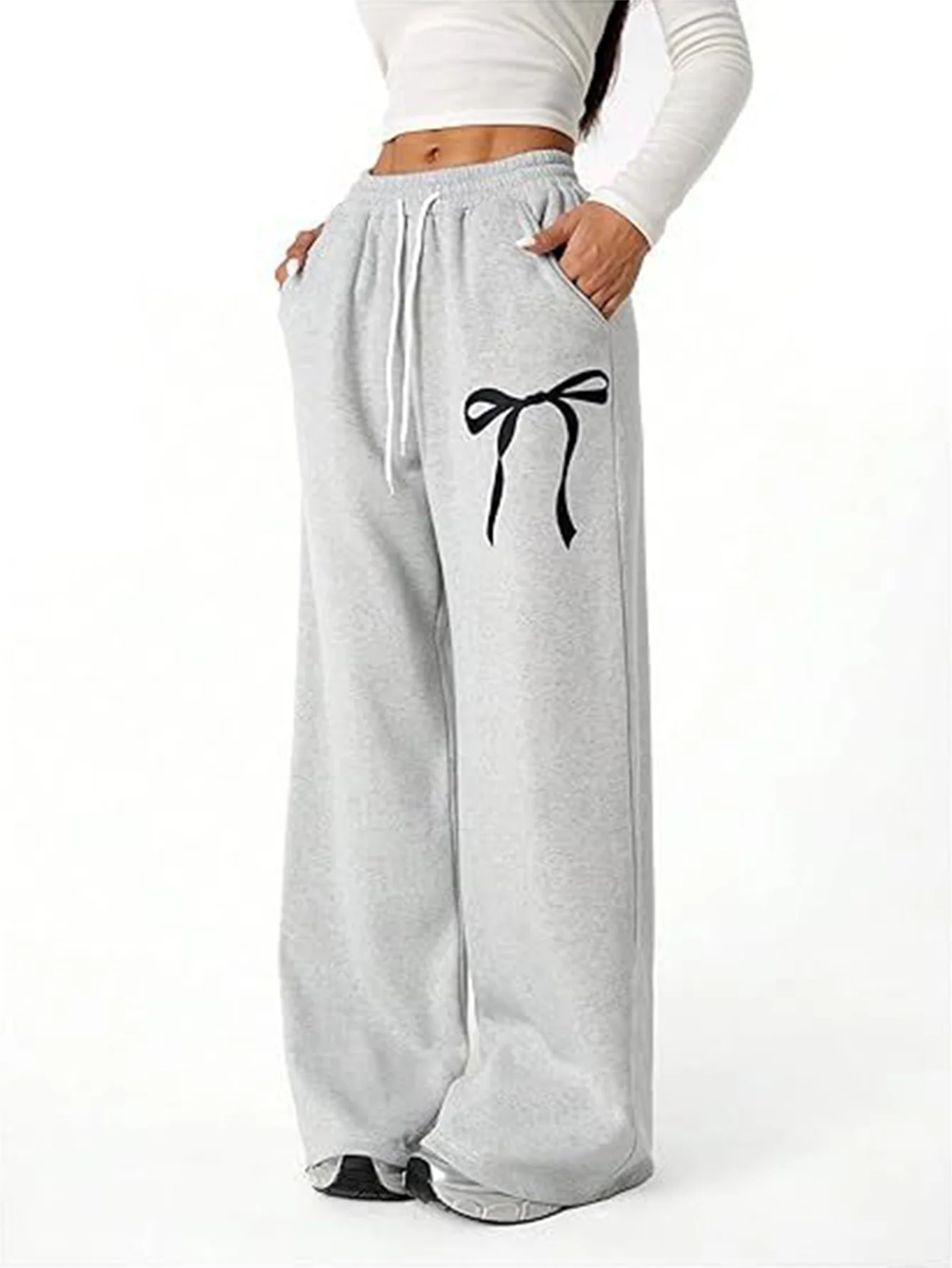 Comfortabele damesbroek met hoge taille, knoopprint, veters, het hele seizoen, K-mode, basisstijl voor dames