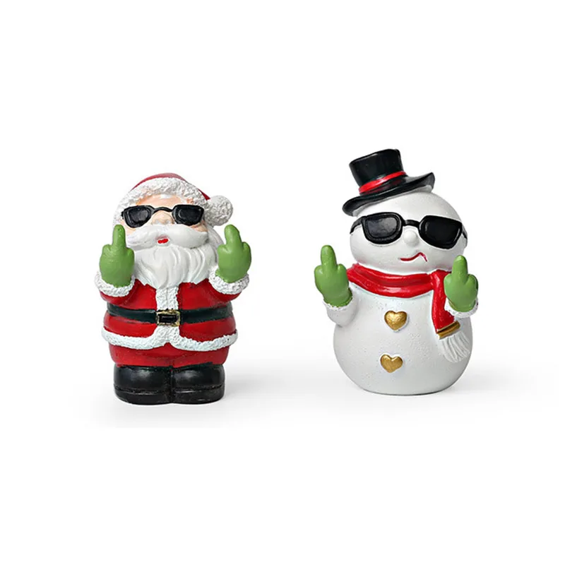 

Middle Finger Snowman Santa Figurines Christmas Claus Ornament Art Table Shelf Office Prop Resin Statue Home Decor Gifts