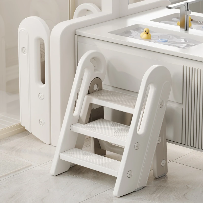 Collapsible Step Ladder for Children's Height Access, 3-Layer Non-Slip Bath Stool with Safety Guardrail, Portable Toilet/Kitchen