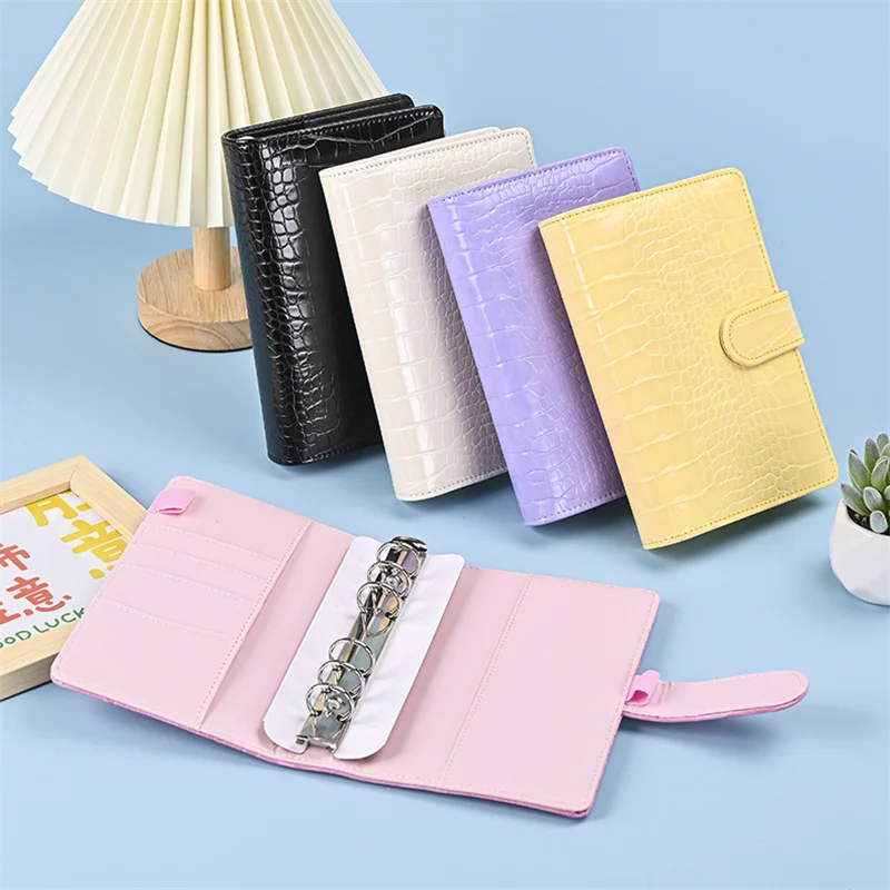 A7 Crocodile Color 6 Ring Binder PU Clip-on Notebook Leather Loose Leaf Notebook Cover Notebooks Journal Stationery