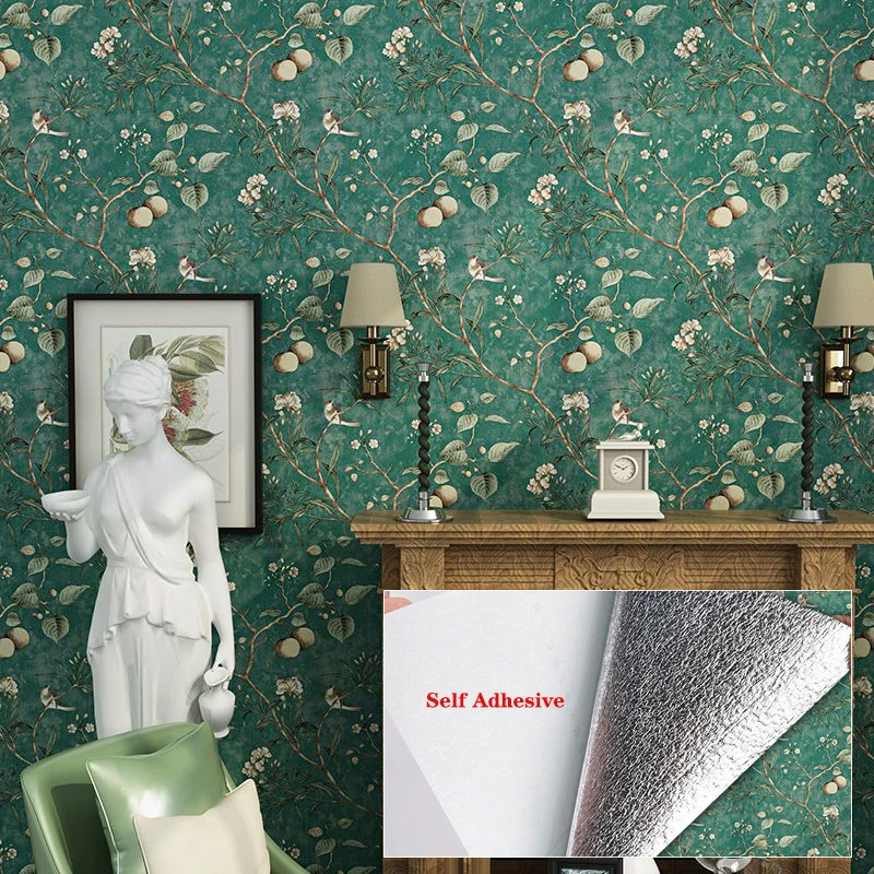 

Vintage Floral Wallpaper Mural Non-woven Self Adhesive Classical Pastoral Vine Flower Bird Wall Paper Living Room Wallcovering