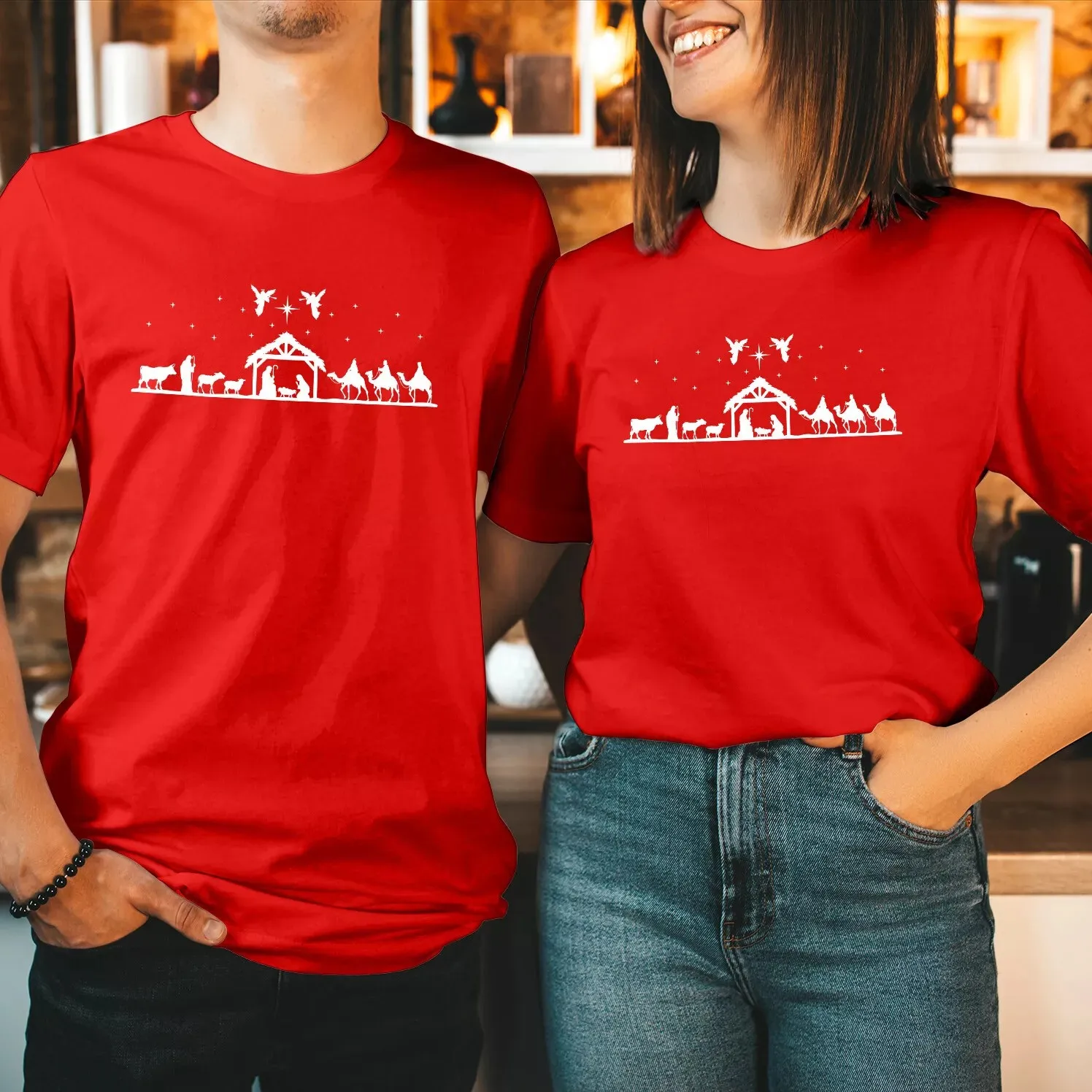 TSHIRT (5204) 3 NATIVITY Scene Merry Christmas T-Shirt Xmas Faith Gift Tee Light up Christmas season outfits with T-Shirts