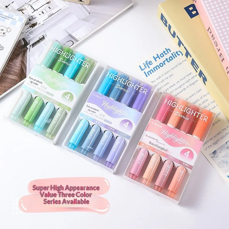 Highlighter Pen Morandi Gradient Eye Care Color for Student Marking Notes Large Capacity Journal Stationery Set