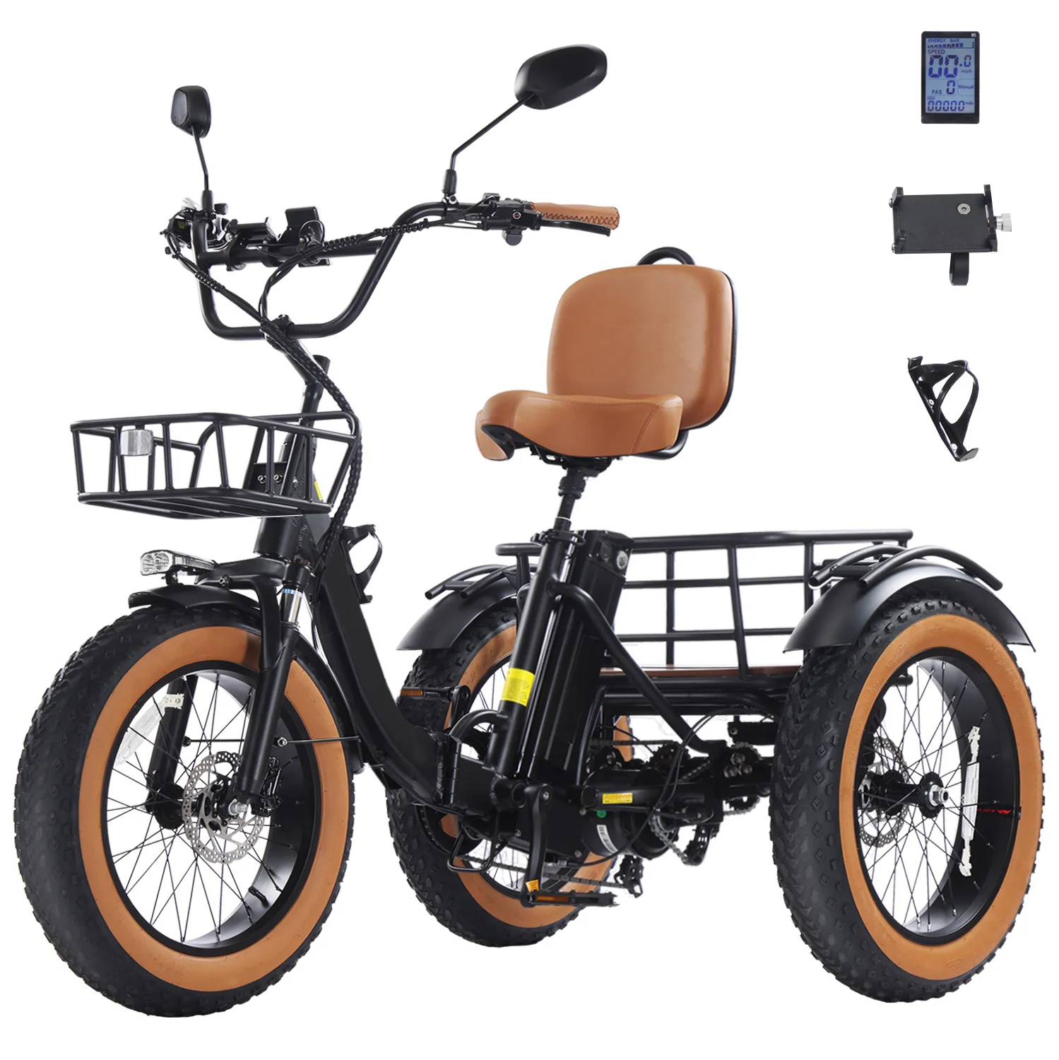 50‑Mile Range Foldable Electric Tricycle | 1350W Peak 48V 15AH Battery | 20
