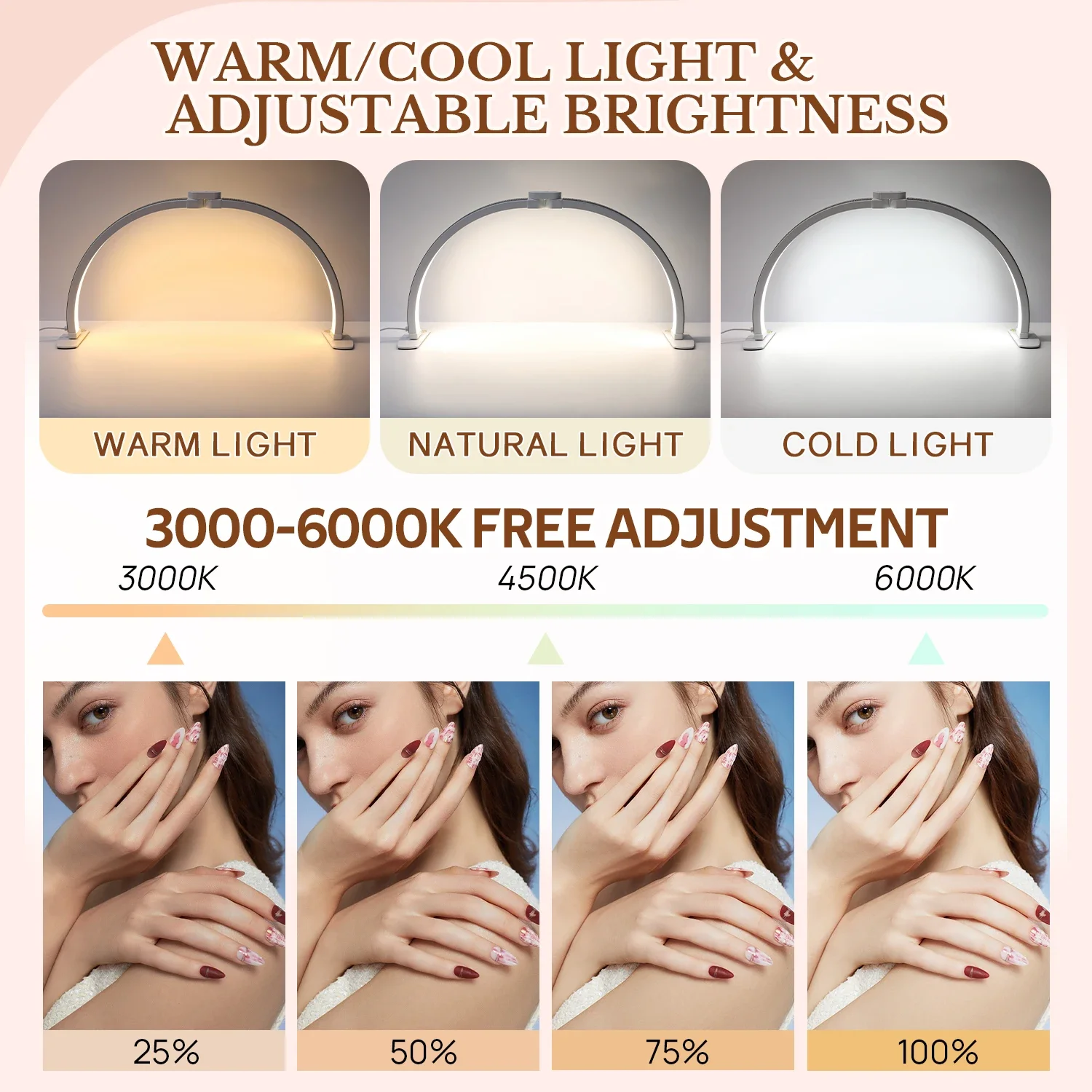 3000-6000K ハーフムーンネイルテーブルランプまつげ作業用折りたたみ LED 三日月マニキュアデスクトップライトアーチ美容サロン補助照明