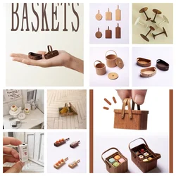 Miniature Vintage Table and Chair Furniture Props Doll House Biscuit Storage Bucket Wood Grain Basket Model Blythe Mini Milk Toy