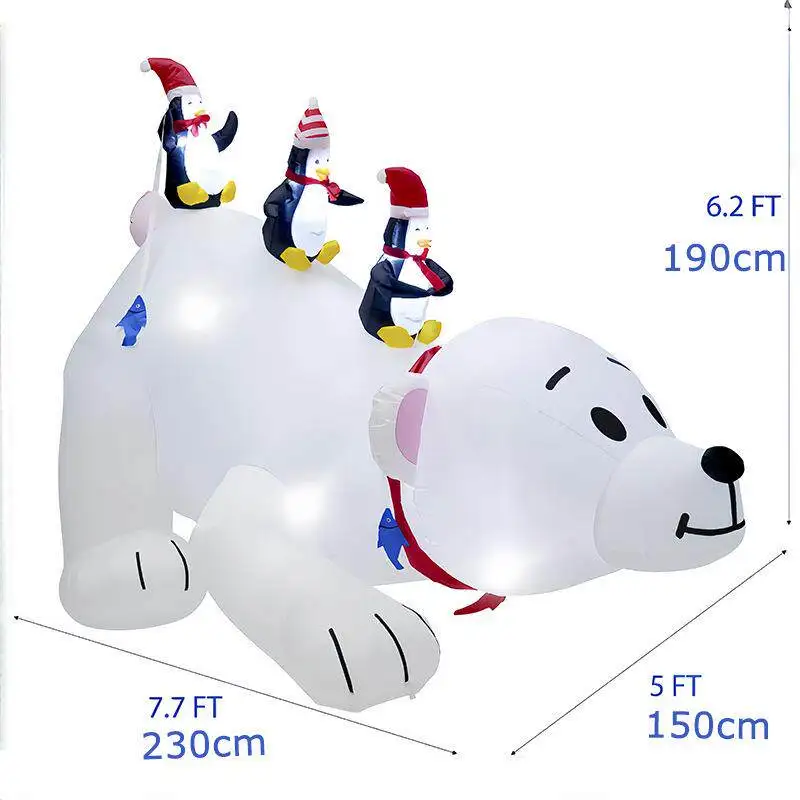 2.4 meters Christmas inflatable air model polar bear sits on the back of three penguins outdoor courtyard garden decoration