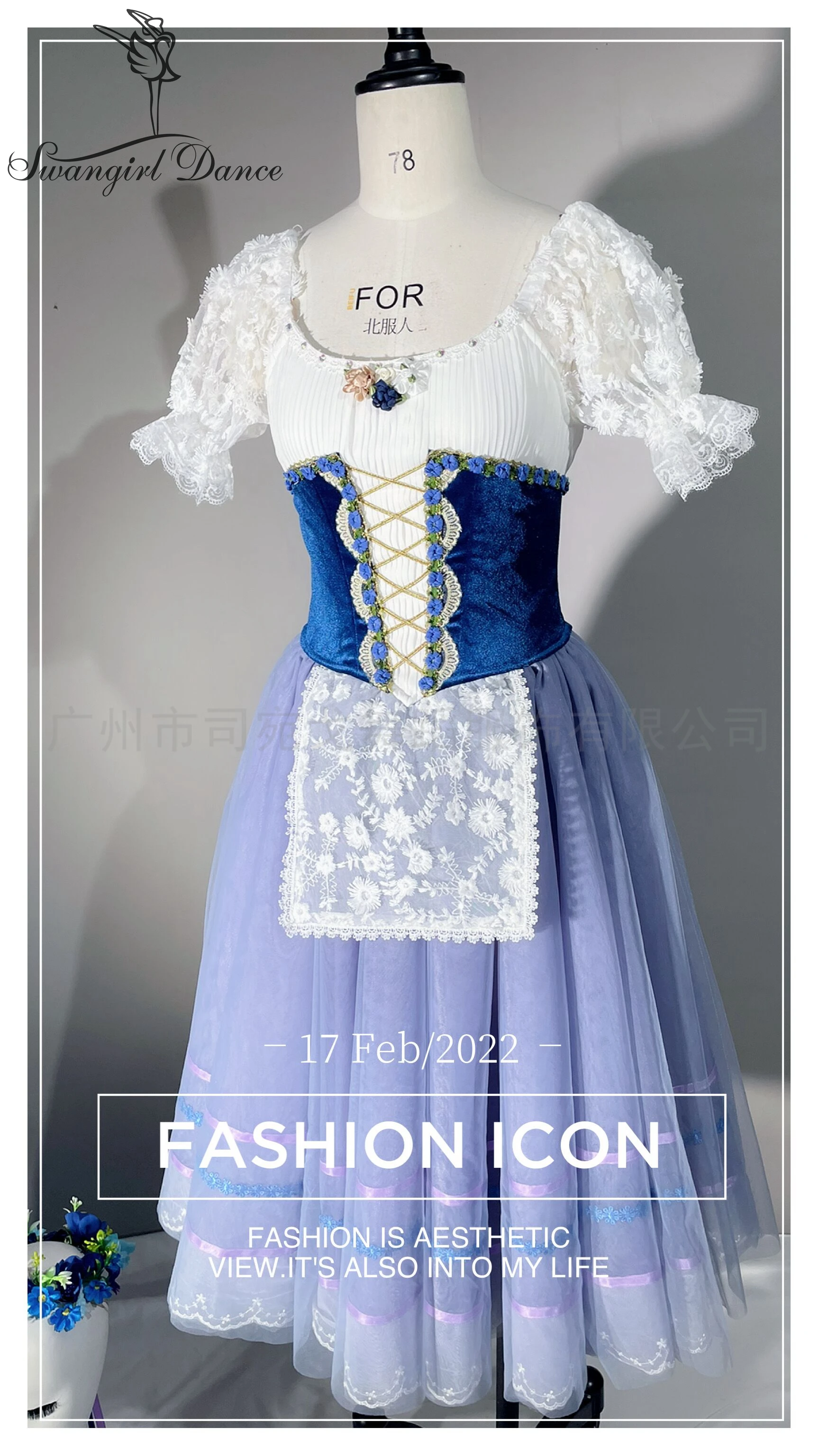 Blue Peasant Variation La Fille Mal Gardee Professional Romantic Tutu Dress Ballet Costume BT4152