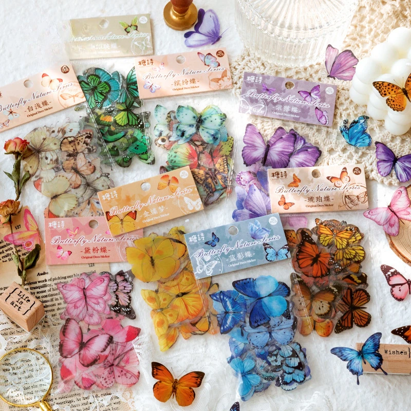 40Pcs/Bag Butterfly Stickers PET Transparent Decorative Wings Epoxy Resin Fillings for DIY Epoxy Resin Crafts Book Home Decor