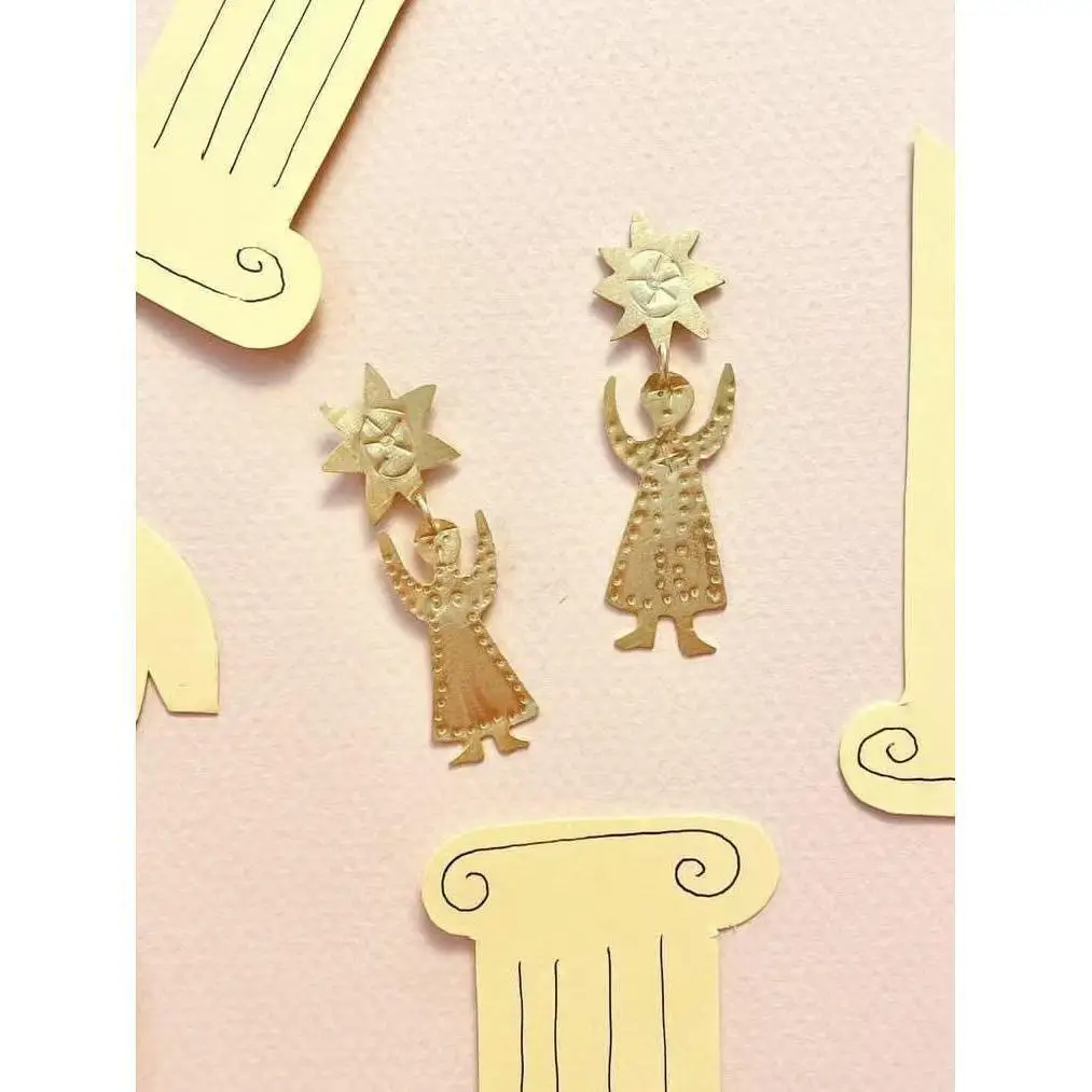 French Luxury Style Gold Color Artificial Leather Picking Stars Boy, Girl Earrings Women's Fun and Cute Design Party Earrings
