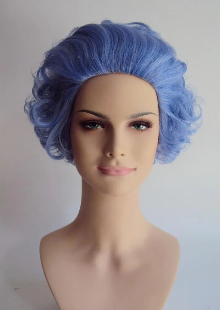 DELUXE BLUE RINSE GRANNY OLD LADY SHORT CURLY GRANDMA COSTUME WIG
