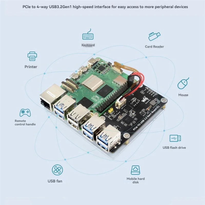 

AU61-Waveshare For Raspberry Pi 5 USB Expansion Card PCIE To 4 Ports USB 3.2 Gen1 Adapter Board 5Gbps Driver-Free For Rpi 5
