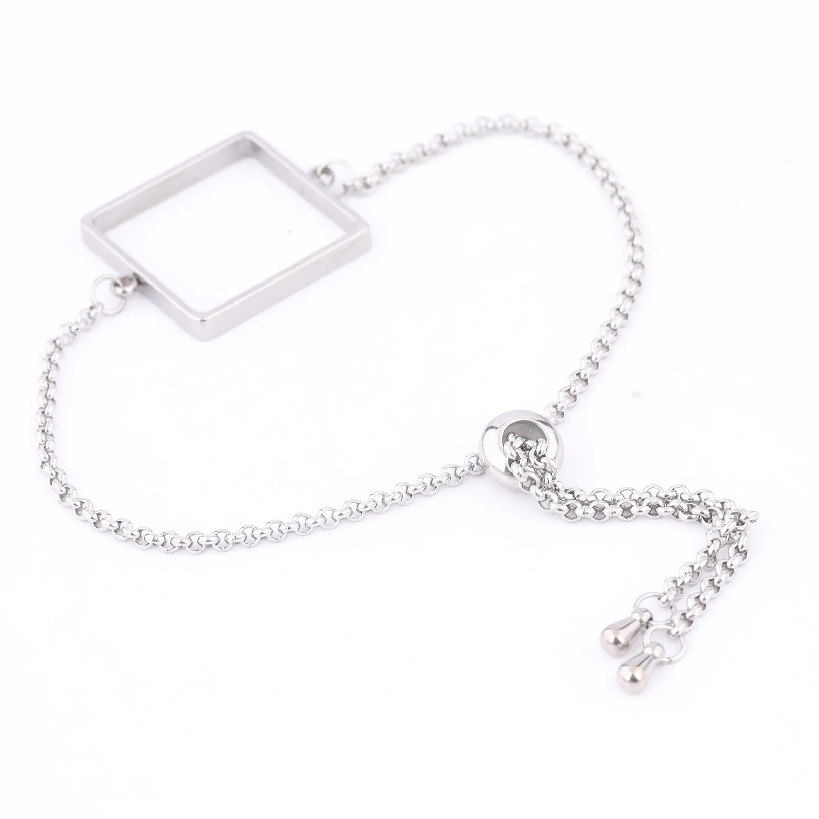 5pcs Stainless Steel 20mm Square Open Bezel Bracelet Connector Blanks Diy Hollow Pendant Frame For Resin Jewelry Making