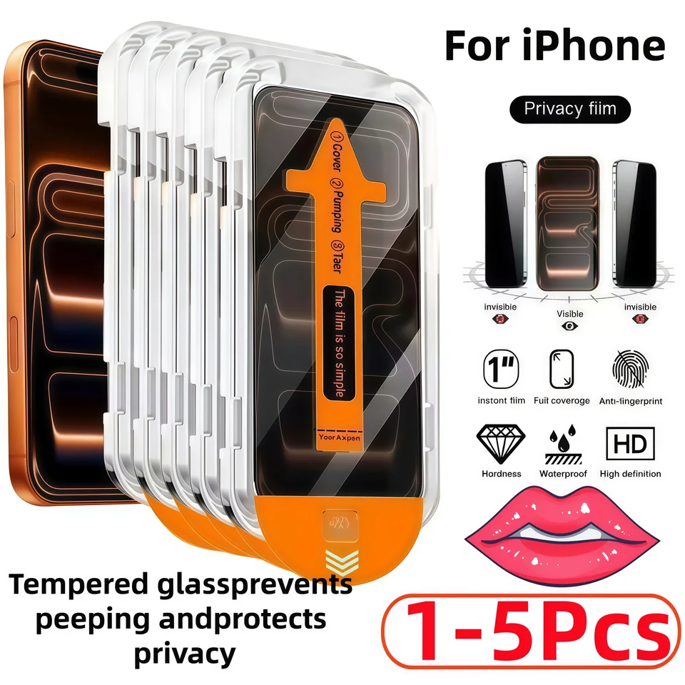 1-5 piezas Protector de pantalla de privacidad, instalación sin polvo para iPhone17 16 15 14 13 12 11Pro Max, vidrio templado antiespía