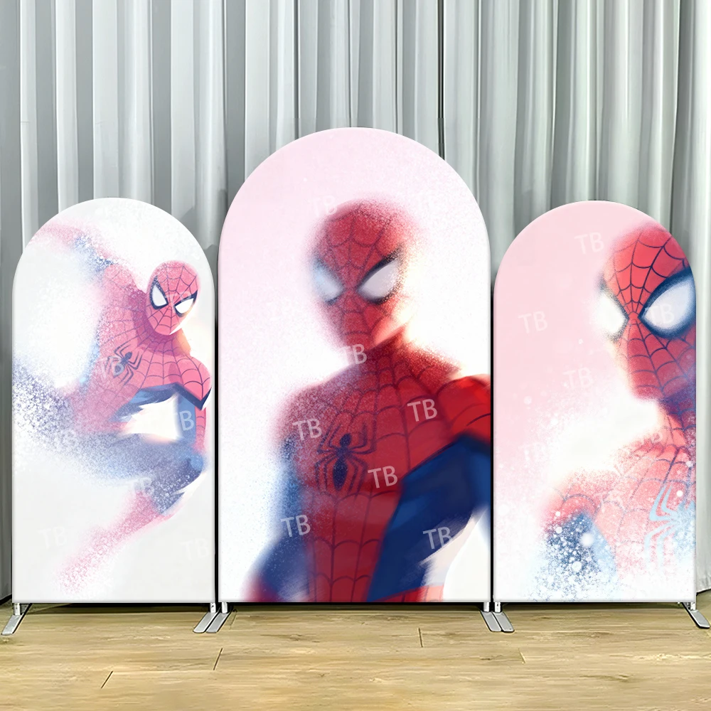 

Spider-Man Soft Watercolor Arch Backdrop Cover Dreamy Scene For Kids Birthday Party Cool Cartoon Theme Photo Booth Decor Prop