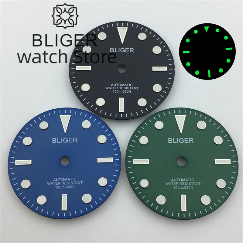 

BLIGER Dial 29mm blue green black dial suitable for NH35NH36 Miyota 8215 8205 DG 2813 3804 PT5000 movement green luminous