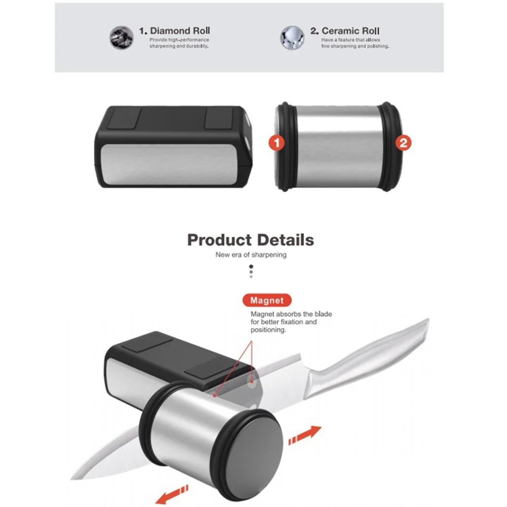 New Enhanced Rolling Grinder, Magnetic Secure Knife Holder, 2 Grinding Angles, Multiple Tools Available, Reusable Kitchen Tools