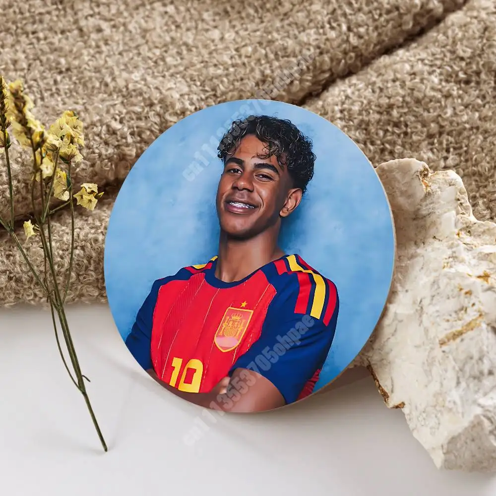 L-Lamine 19 Y-Yamal Spain Football Wooden Cup Mat Americano Beer Milk Water Coaster for Baking Studio