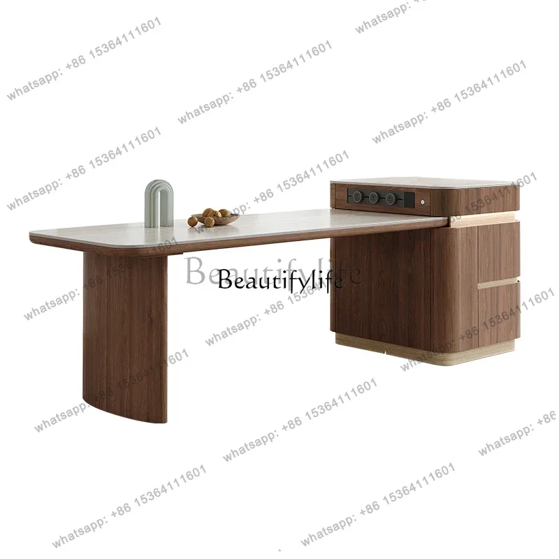 

Стол FGDining, встроенный травертин, каменная плита, черный орех, зерно дерева, светлый, роскошный, выдвижной