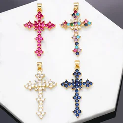 OCESRIO Big Multicolor Crystal Cross Pendant for Necklace Copper Gold Plated Crucifix Jewelry Making Supplies Wholesale pdtb078
