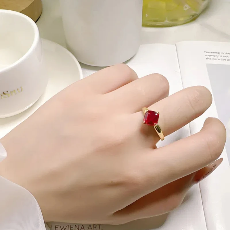 Elegant 925 Sterling Silver Ring With 7*7mm Red Lab Ruby For Fashion-Forward Women