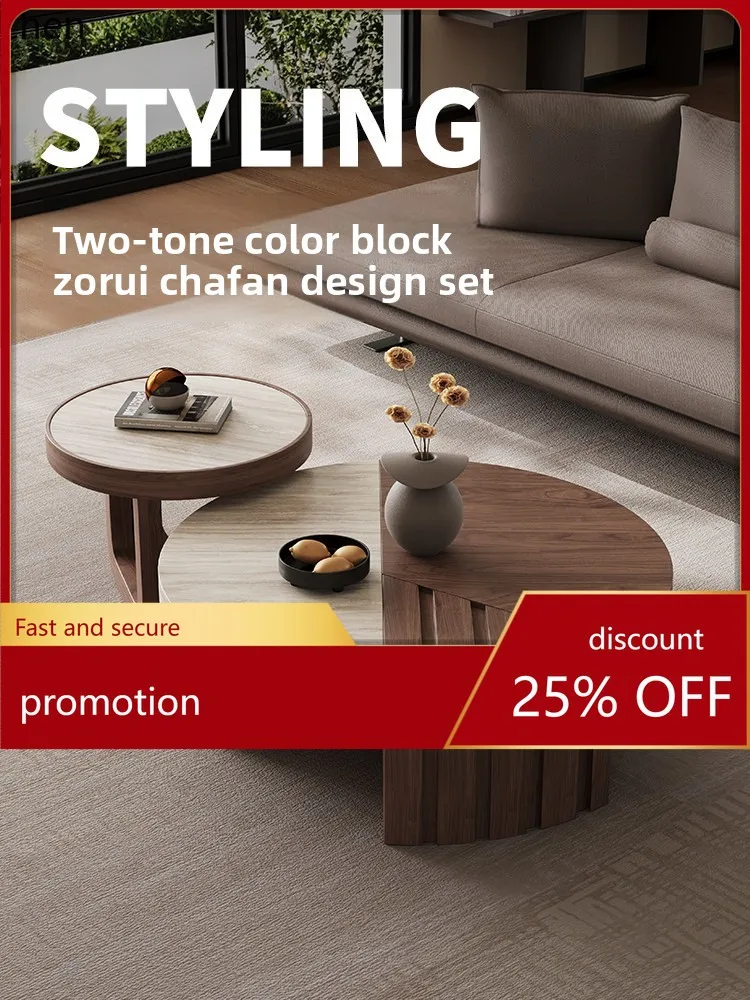 PYH Round Solid Wood Coffee Table Living Room Creative Walnut Color Matching Home Small  Apartment Coffee Table