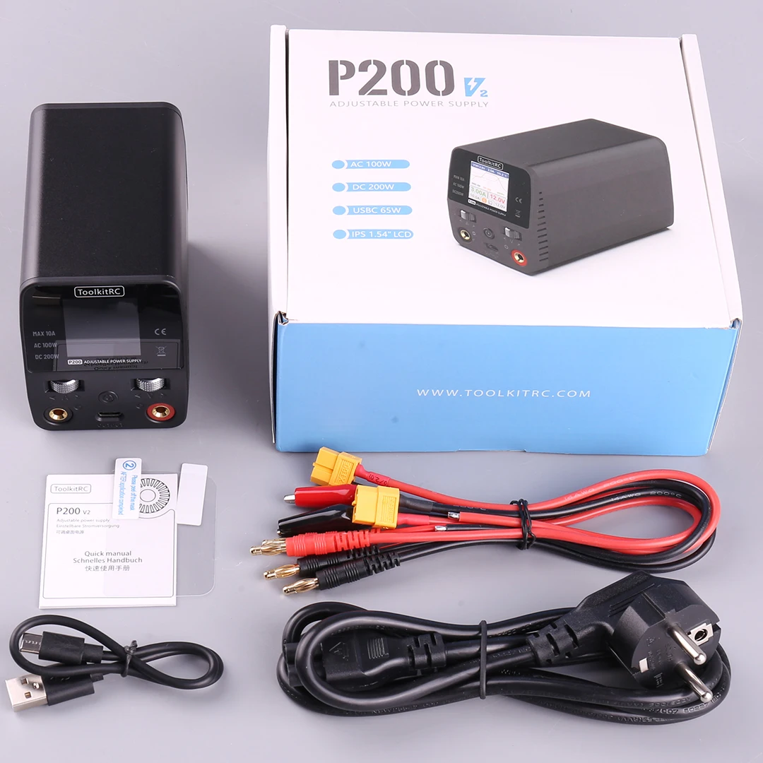 

ToolkitRC P200 V2 AC100W DC200W 65W Mini Desktop Fast Charger IPS LCD Wide-angle Display Type-C Protocol For Huawei Samsung
