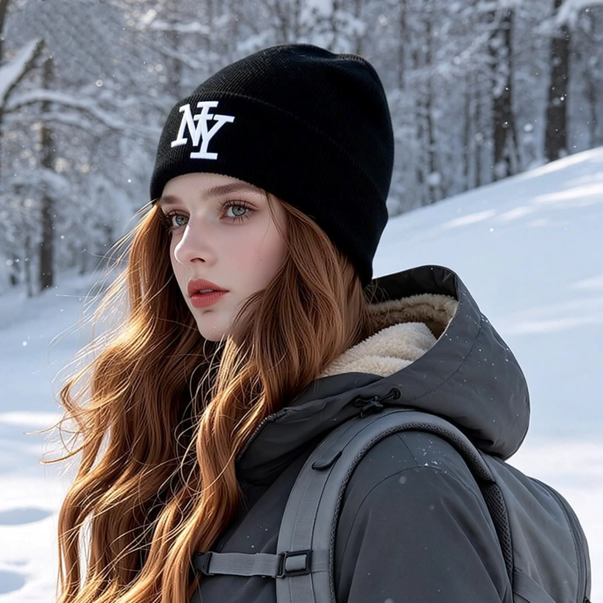 Letter Print Pull-Over Autumn Winter Warm Unisex Ski Cold Weather Hat, Versatile Thermal Cap for Outdoor Sports Daily Wear