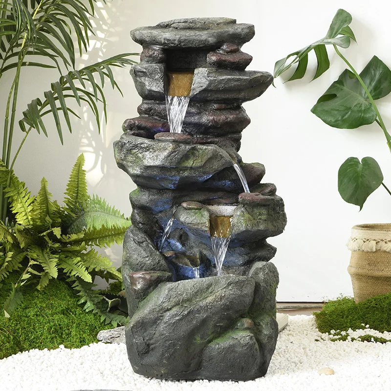 Waterfall Fountain, huge outdoor water features in gardens and terraces, LED lights and pumps, handmade resin fountain