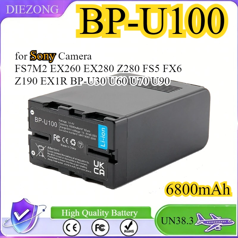 6800mAh BP-U100 Battery for Sony Camera FS7M2 EX260 EX280 Z280 FS5 7 FX6 Z190 EX1R BP-U30 U60 U70 U90 Dual DTAP Camera Battery