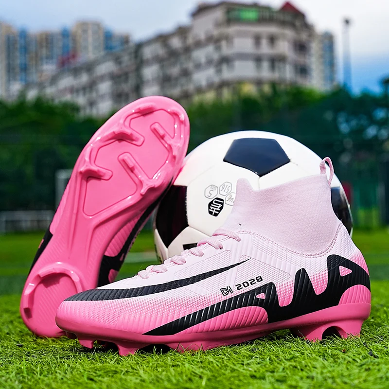 Hot Sale Pink Childrens Football Boots Long Spike Soccer Shoes Boy Outdoor Grass Training Sneakers For Boys Chuteiras De Futebol