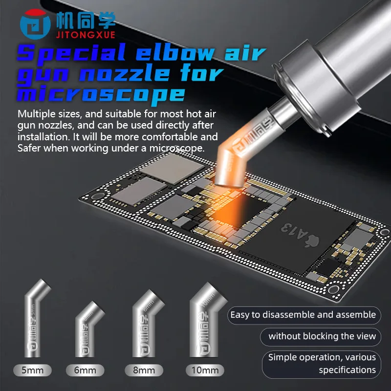 

JTX Microscope Special Elbow Air Gun Nozzles 45° Replace Head For 861/2008 Series 5PCS 5/6/8/10/12mm