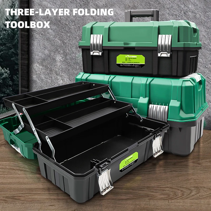 

Multi-functional Household Vehicle Repair Tool Box Three-layer Folding Design with Waterproof Plastic for Electricians Hardware