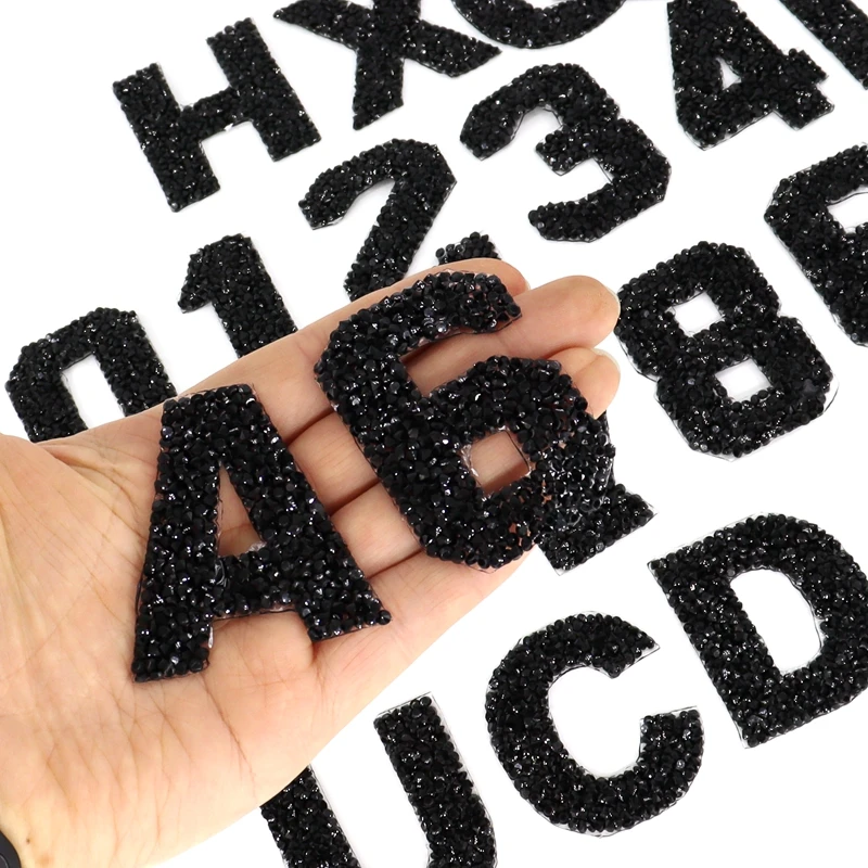 1 قطعة حجر الراين الأسود الأبجدية رسالة عدد المطرزة الحديد على للملابس شارة لصق للملابس حقيبة الأحذية Stripes بها بنفسك المشارب #1